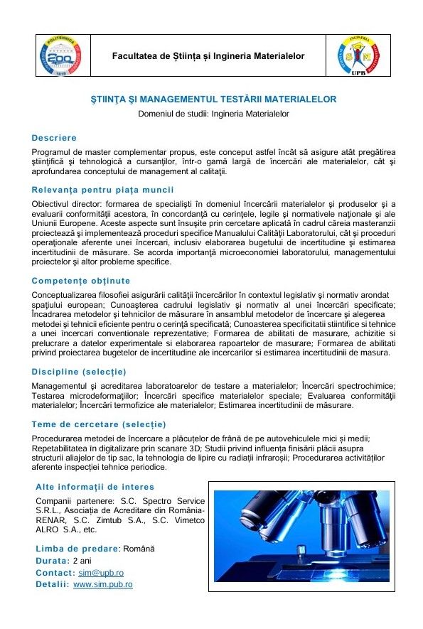 Imagine reprezentativă pentru Ştiinţa și managementul testării materialelor